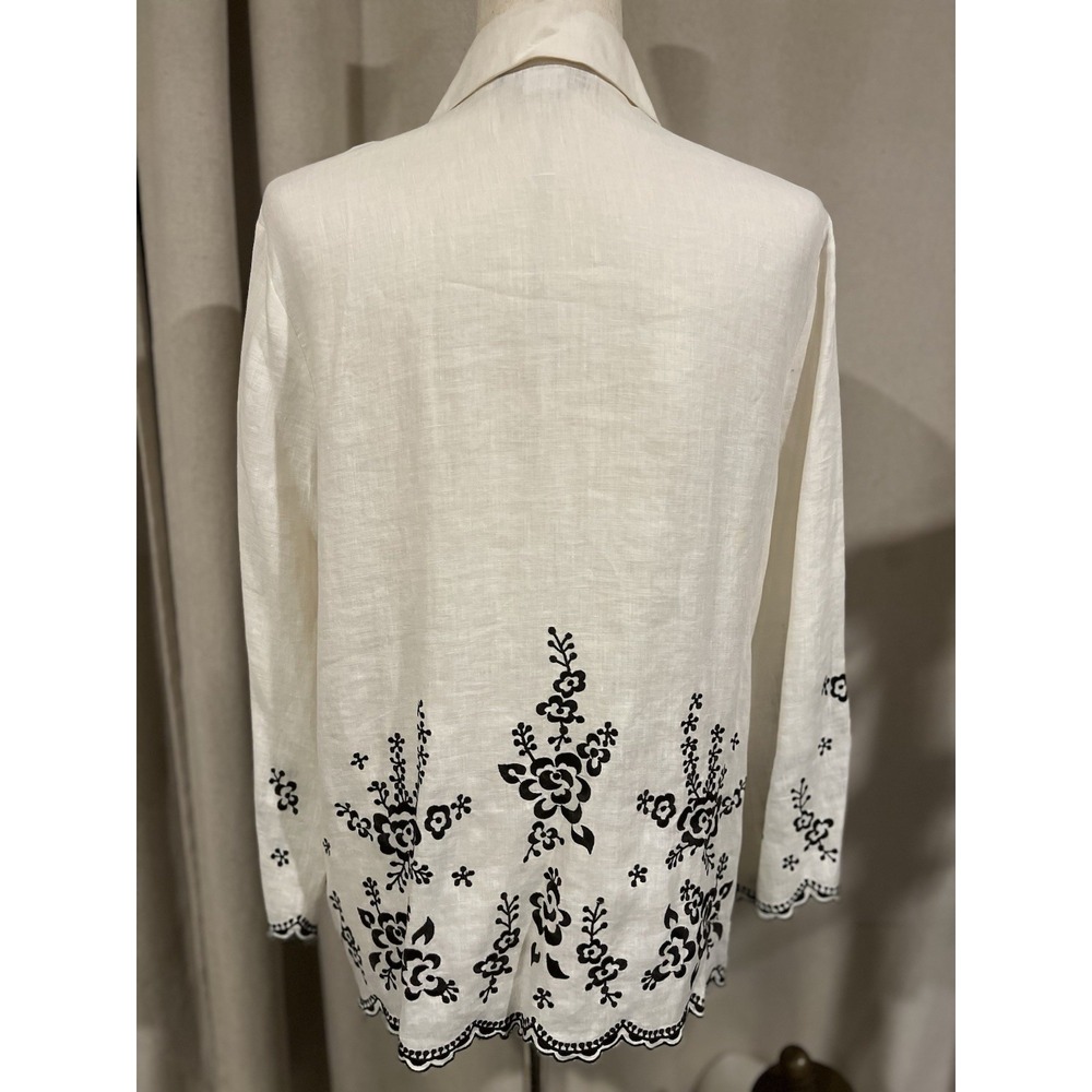 Blaine Trump Vintage Women's Shirt 100%‎ Linen Medium With Embroidery - Picture 5 of 7